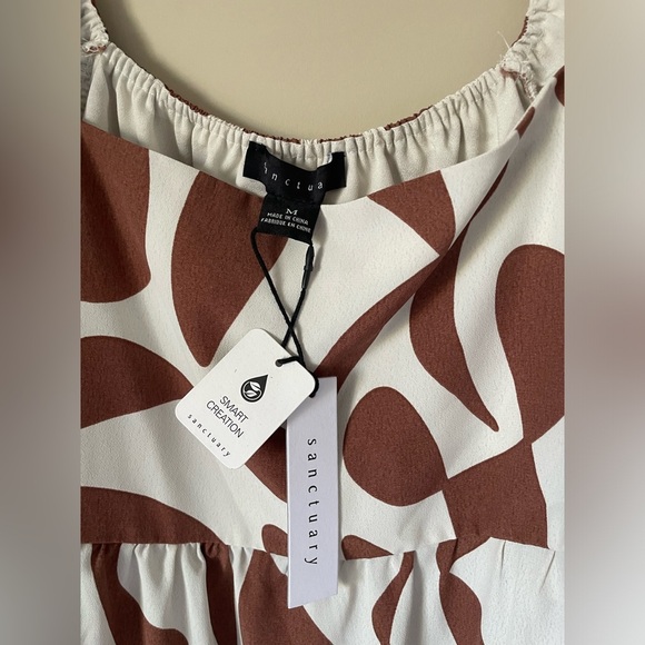 NWT Sanctuary Weekender Babydoll Dress with a brown and white abstract pattern M - Picture 4 of 12